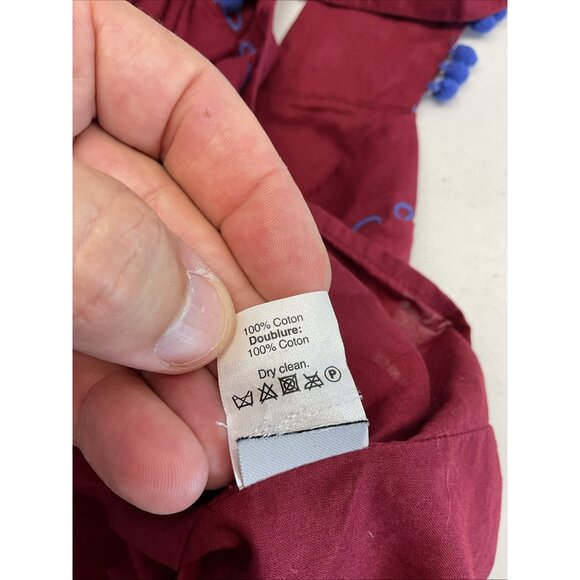 J. Crew Burgundy Size 10 Embroidered Pom Pom Tank Coastal Bohemian Summer - Picture 6 of 10